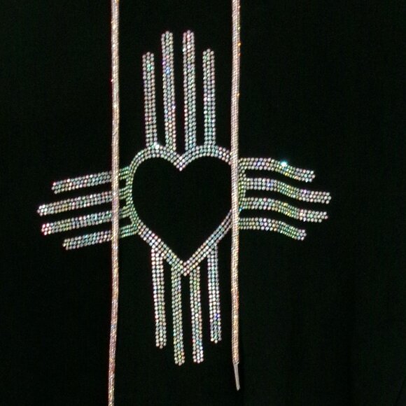 New Eddie Valentin Black Cropped Oversize Sparkly Crystals Studs Heart Hoodie M - Picture 3 of 10